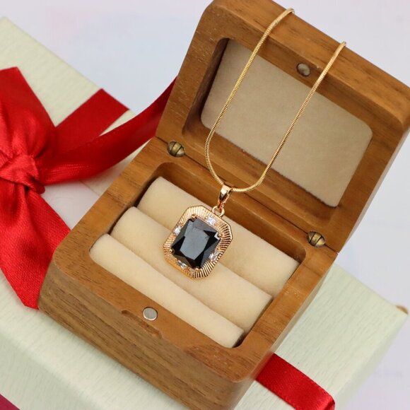 "Black Rectangular Pendant with Gold Textured Frame and Accents, XPPT1785 - Picture 10 of 13